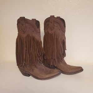 Liberty Black Brown Fringe Boots